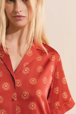 Chemise de pyjama à motifs fleurs satiné