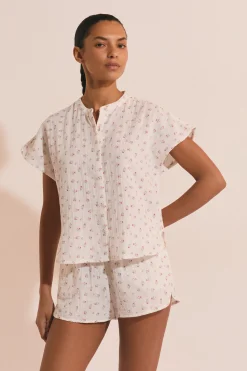 Chemise de pyjama à motifs fleuris en gaze de coton