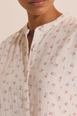 Chemise de pyjama à motifs fleuris en gaze de coton