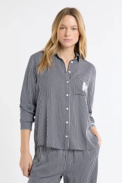 Chemise de pyjama à rayures avec broderie caniche