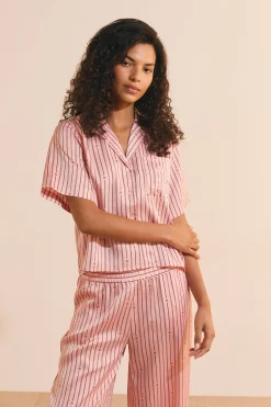 Chemise de pyjama à rayures satinée