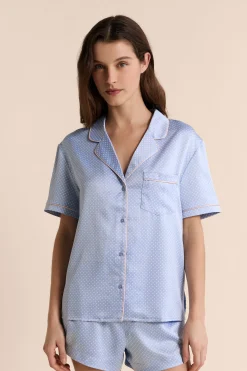 Chemise de pyjama satinée à pois