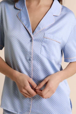 Chemise de pyjama satinée à pois