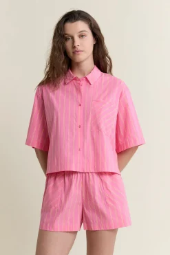 Chemise manches courtes de pyjama à rayures avec coton