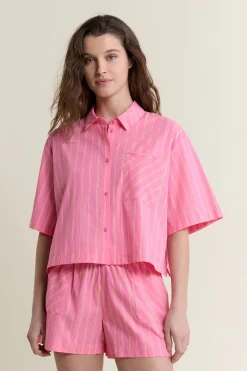 Chemise manches courtes de pyjama à rayures avec coton