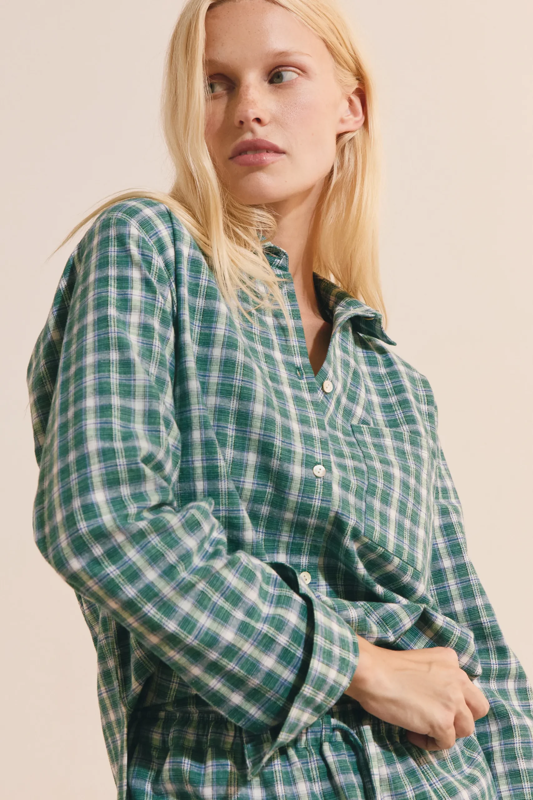 Chemise manches longues à carreaux en coton