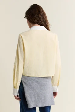 Chemisier en coton rayé col contrasté