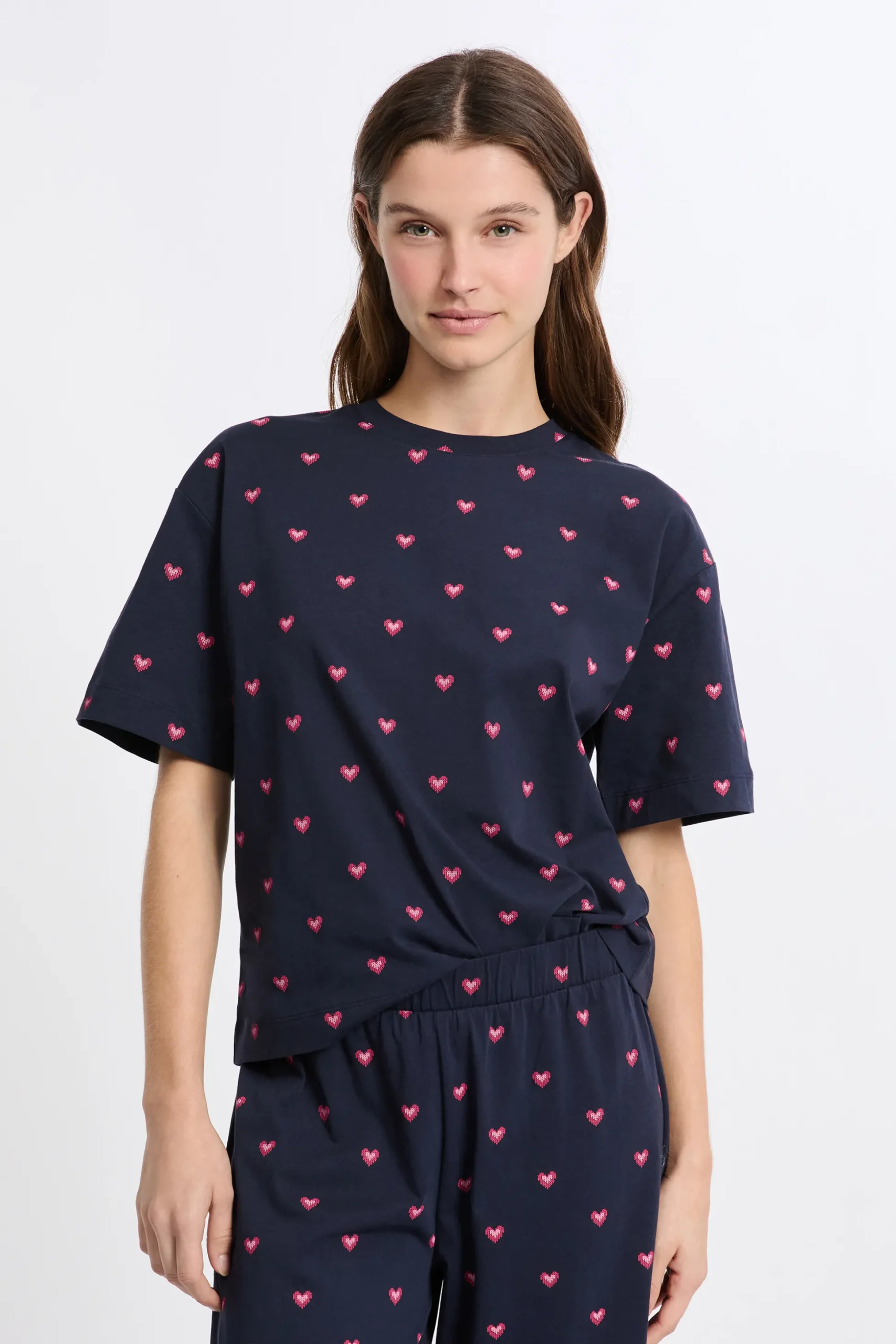 Coffret pyjama 2 pièces à motifs coeurs en coton