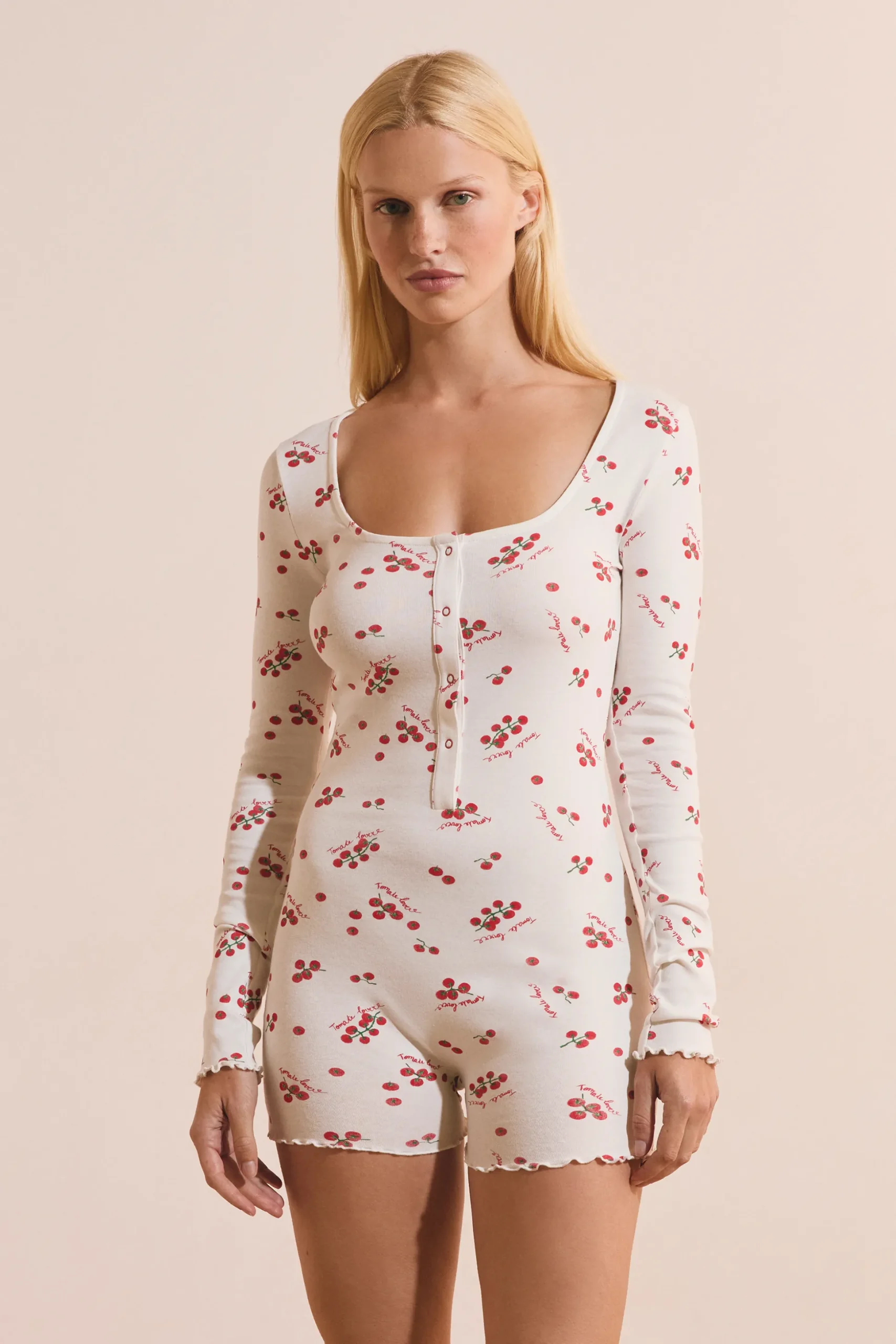 Combishort de pyjama en coton à motifs tomates