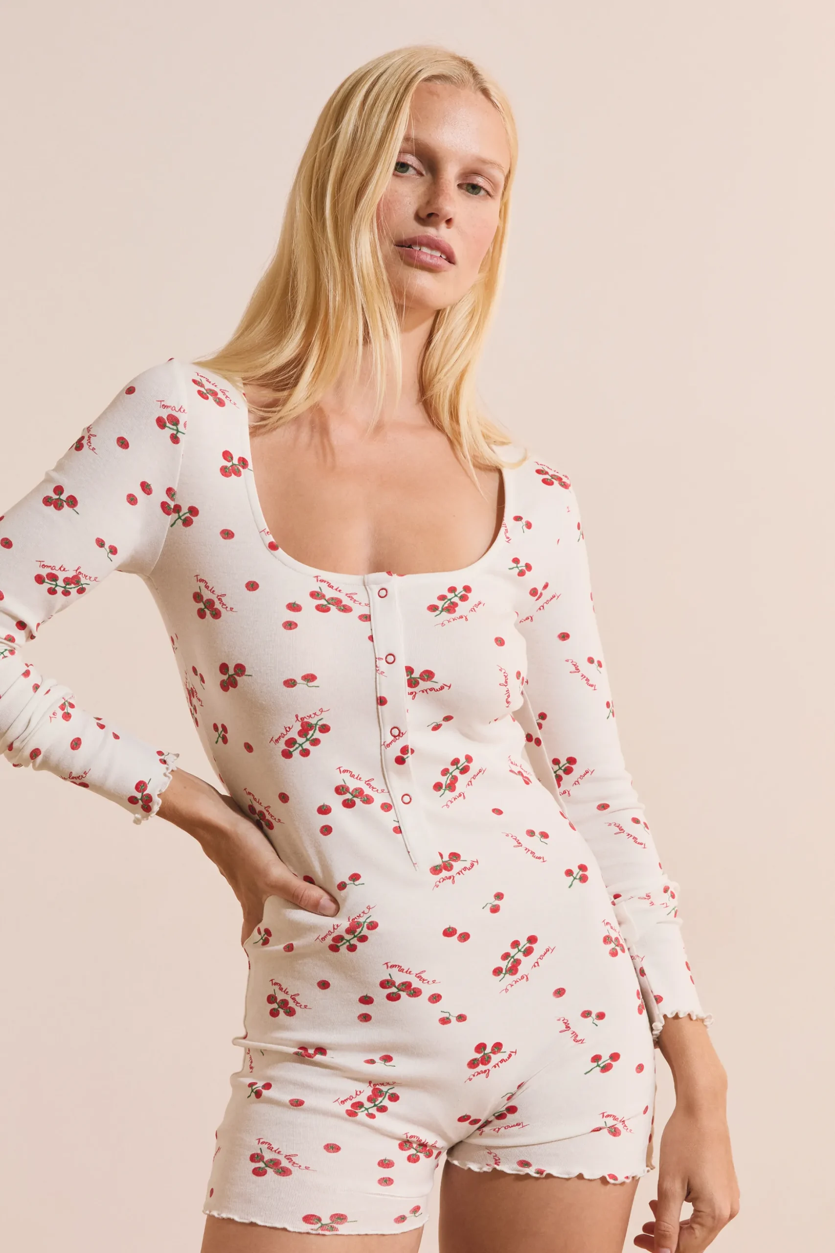 Combishort de pyjama en coton à motifs tomates
