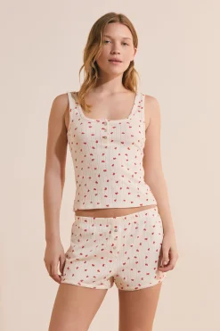 Débardeur en pointelle à motifs fraises