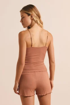 Ensemble de pyjama 2 pièces côtelé avec détails en dentelle