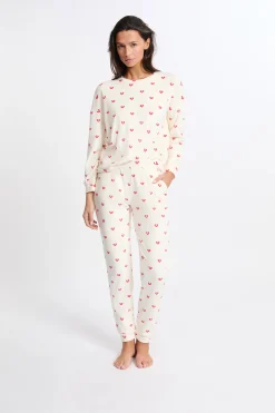 Ensemble de pyjama 2 pièces à motifs coeurs en velours