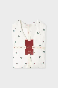 Ensemble de pyjama 2 pièces à motif coeur en coton flanelle
