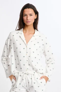 Ensemble de pyjama 2 pièces à motif coeur en coton flanelle