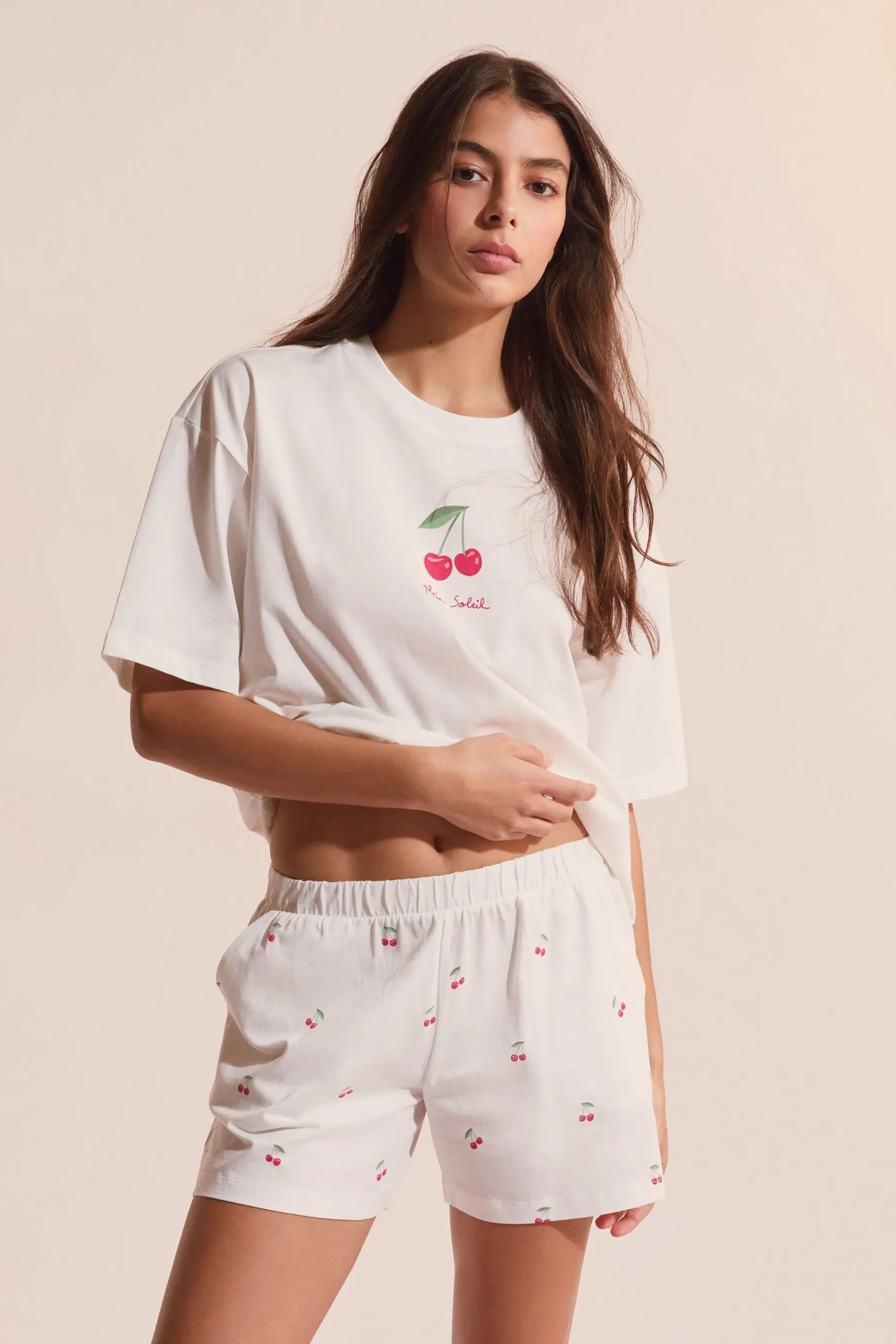 Ensemble de pyjama vichy 2 pièces à motif cerise