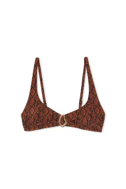 Haut de maillot de bain brassière à imprimé python et détail bijou