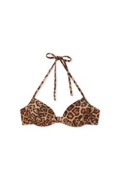 Haut de maillot de bain push-up pailleté et imprimé léopard