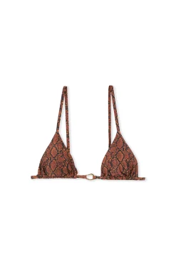 Haut de maillot de bain triangle multi positions à imprimé python et détail bijou