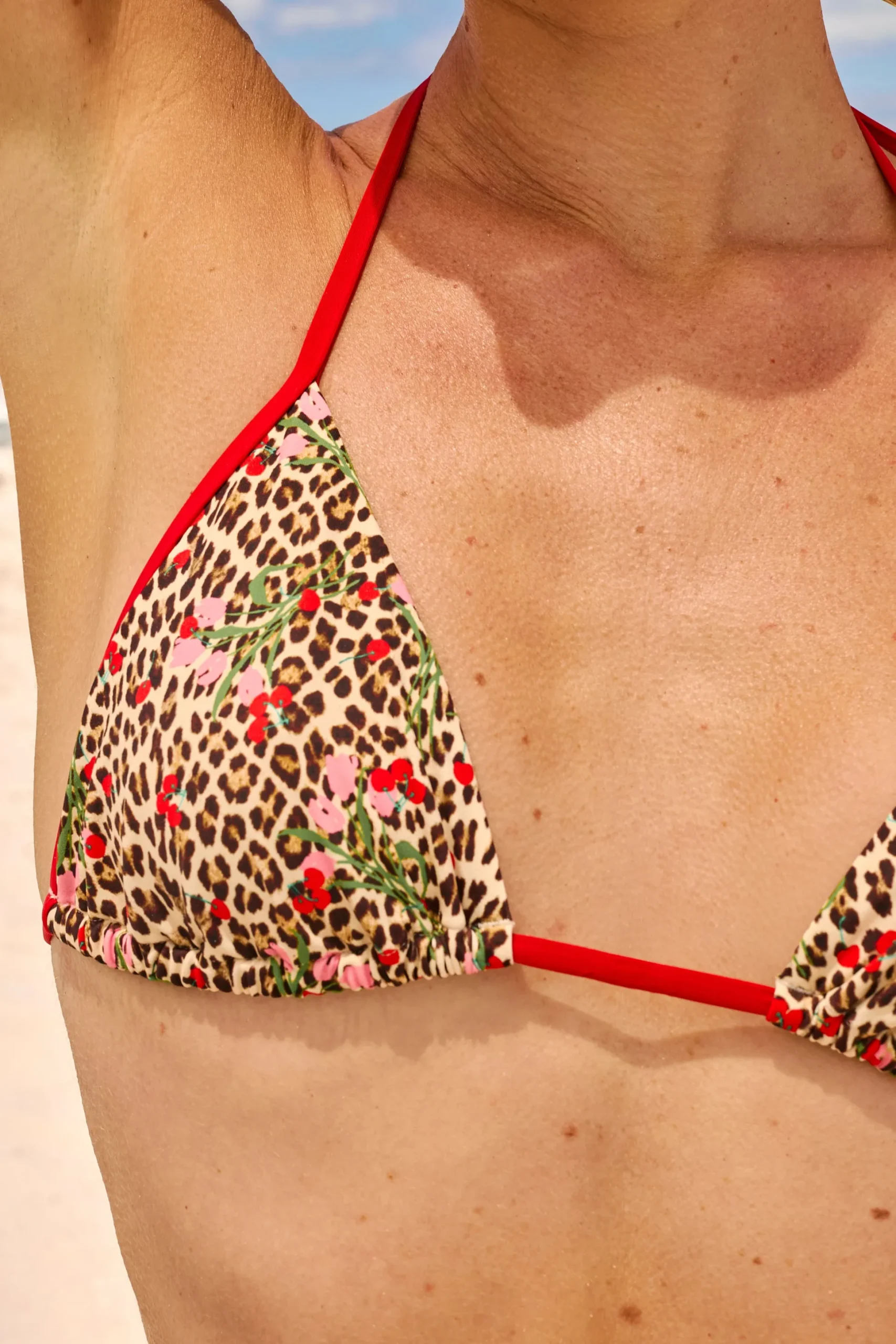 Haut de maillot de bain triangle multi positions à imprimé léopard et fleurs