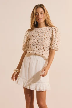 Jupe courte voile de coton et dentelle