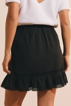 Jupe courte voile de coton et dentelle