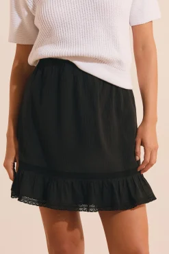 Jupe courte voile de coton et dentelle