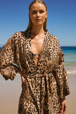 Kimono en coton à imprimé léopard