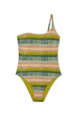 Maillot de bain 1 pièce asymétrique pailleté à rayures