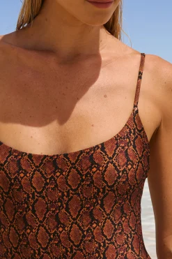 Maillot de bain 1 pièce à imprimé python et détail bijou