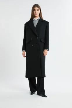 Manteau long coupe droite en laine mélangée