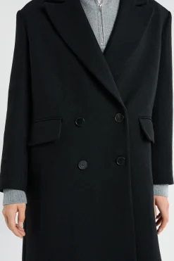 Manteau long coupe droite en laine mélangée