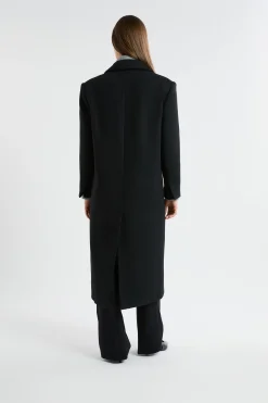 Manteau long coupe droite en laine mélangée