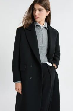 Manteau long coupe droite en laine mélangée