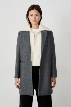 Manteau mi-long coupe droite avec laine