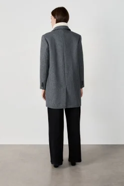 Manteau mi-long coupe droite avec laine