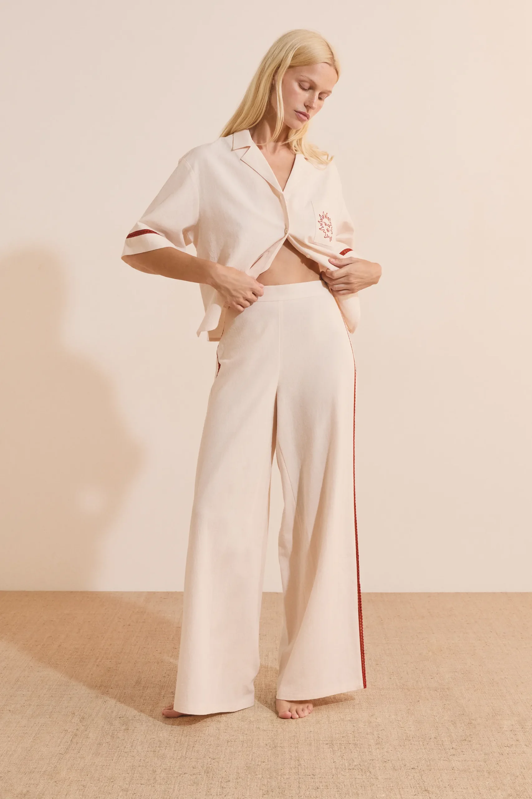 Pantalon de pyjama avec bandes sur les côtés en coton