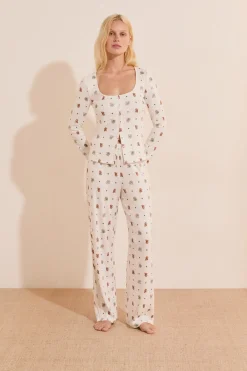 Pantalon de pyjama avec boutons à motifs chiens