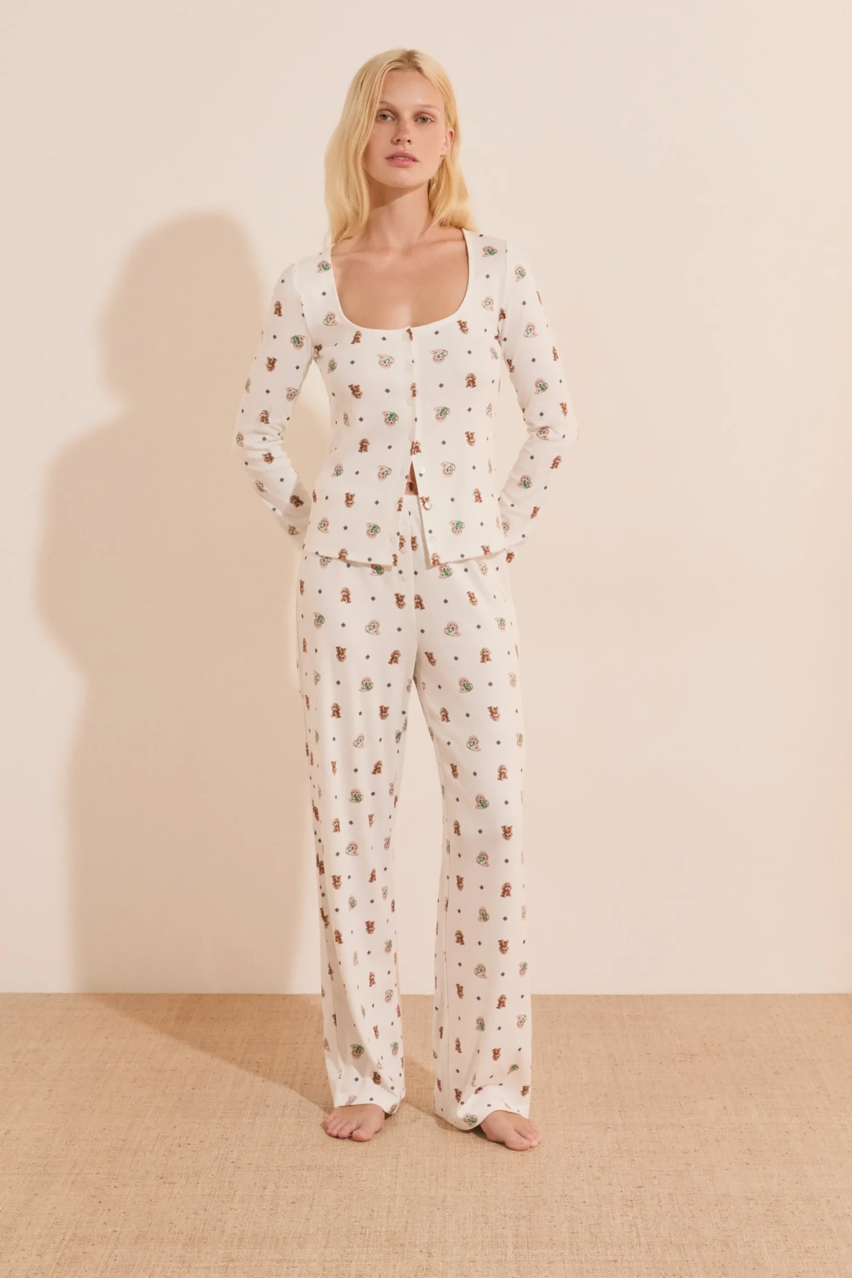 Pantalon de pyjama avec boutons à motifs chiens