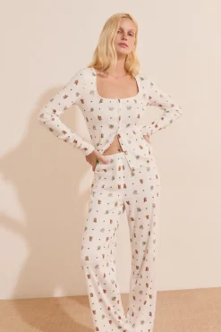 Pantalon de pyjama avec boutons à motifs chiens
