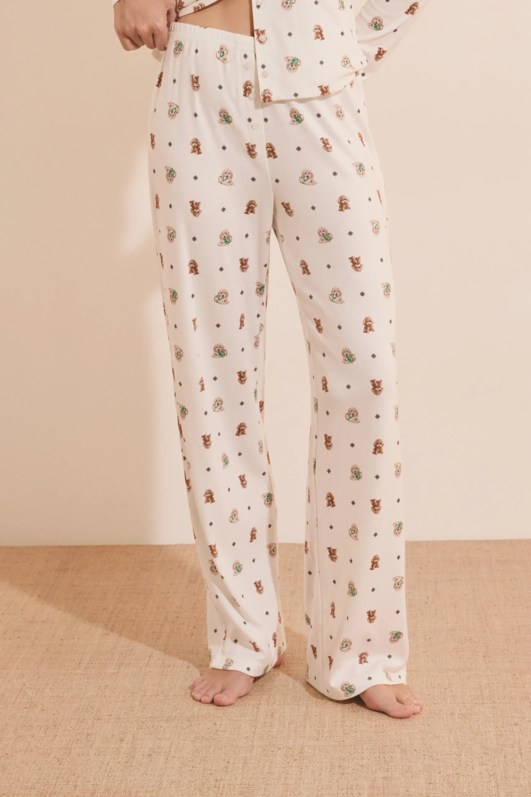Pantalon de pyjama avec boutons à motifs chiens