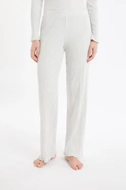 Pantalon de pyjama droit côtelé en coton