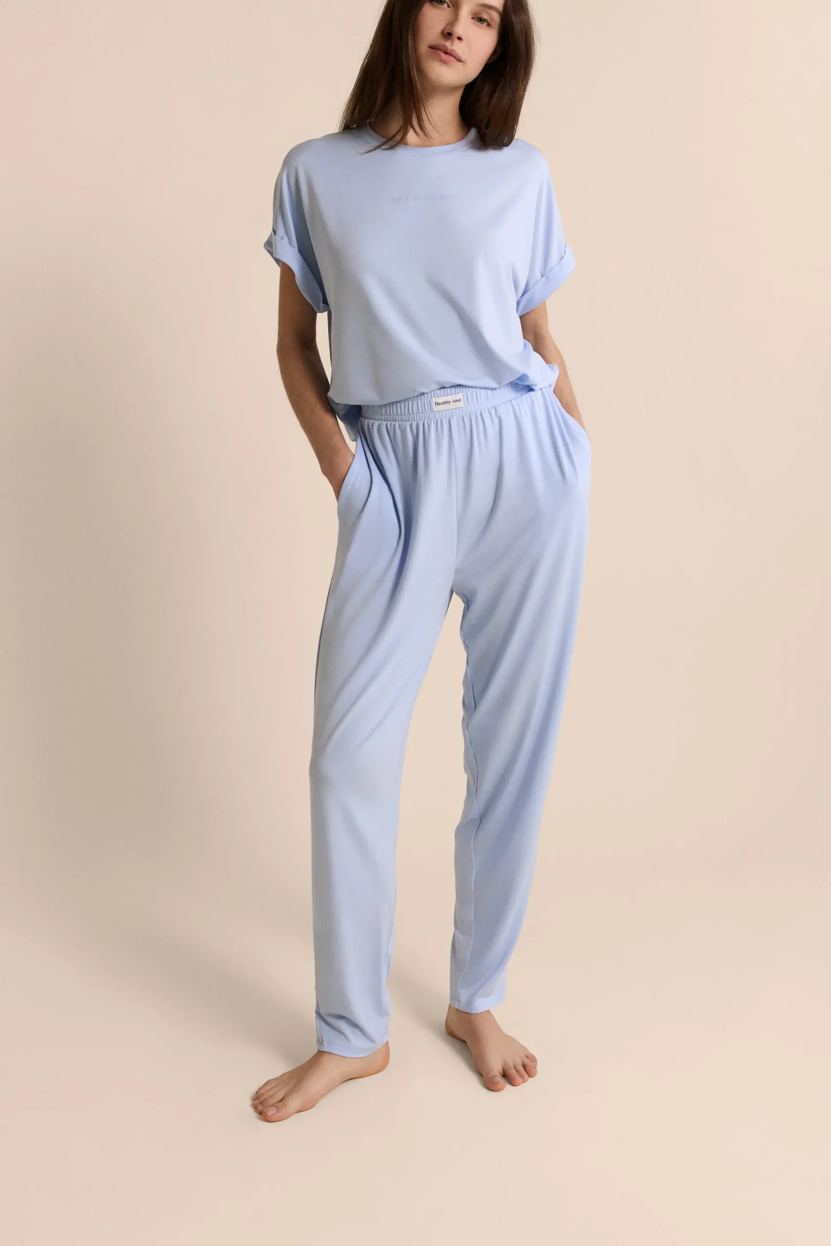 Pantalon de pyjama droit élastiqué réalisé avec une fibre enrichie en Aloe Vera