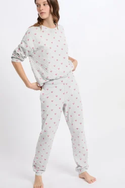 Pantalon de pyjama en coton à motifs coeurs