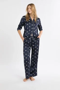 Pantalon de pyjama en satin à motifs chiens