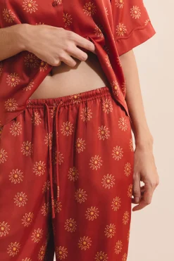 Pantalon de pyjama à motifs fleurs satiné