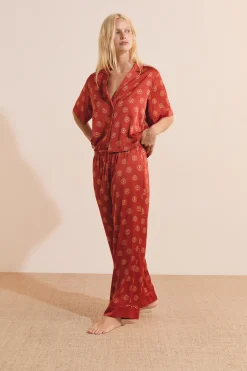 Pantalon de pyjama à motifs fleurs satiné