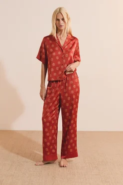 Pantalon de pyjama à motifs fleurs satiné