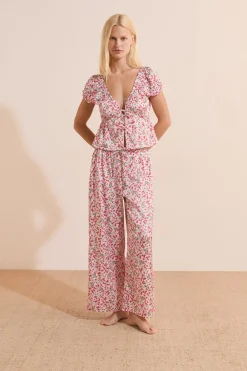 Pantalon de pyjama à motifs fleuris satiné