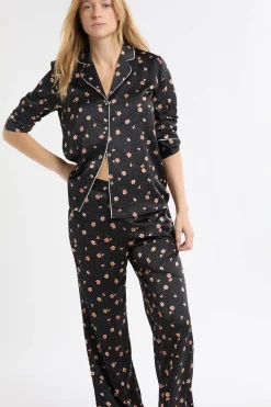 Pantalon de pyjama à motifs fleurs en satin